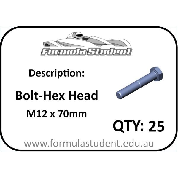 Bolt Kit - M12 x 70mm Hex Head